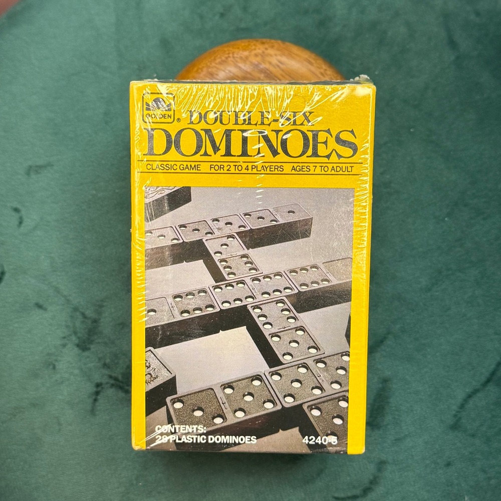 Vintage 1989 Golden Double-Six Dominoes Set 28 Plastic Pieces Sealed 4240-5